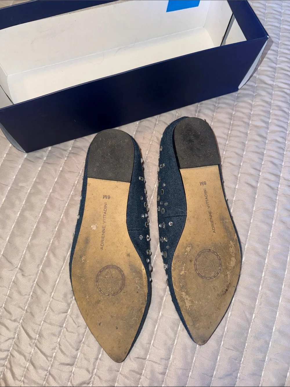 Adrienne Vittadini Denim  Pointed Toe Flats with Gem Studs